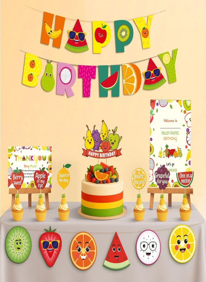Just Party Fruits Theme Party Decoration - 37 pcs Happy Birthday Decoration Kit for Kids | Fruits Theme Birthday Decoration Items for Boys & Girls|Includes Props, Theme Banners, Cake Topper, Glue Dots - Image 1